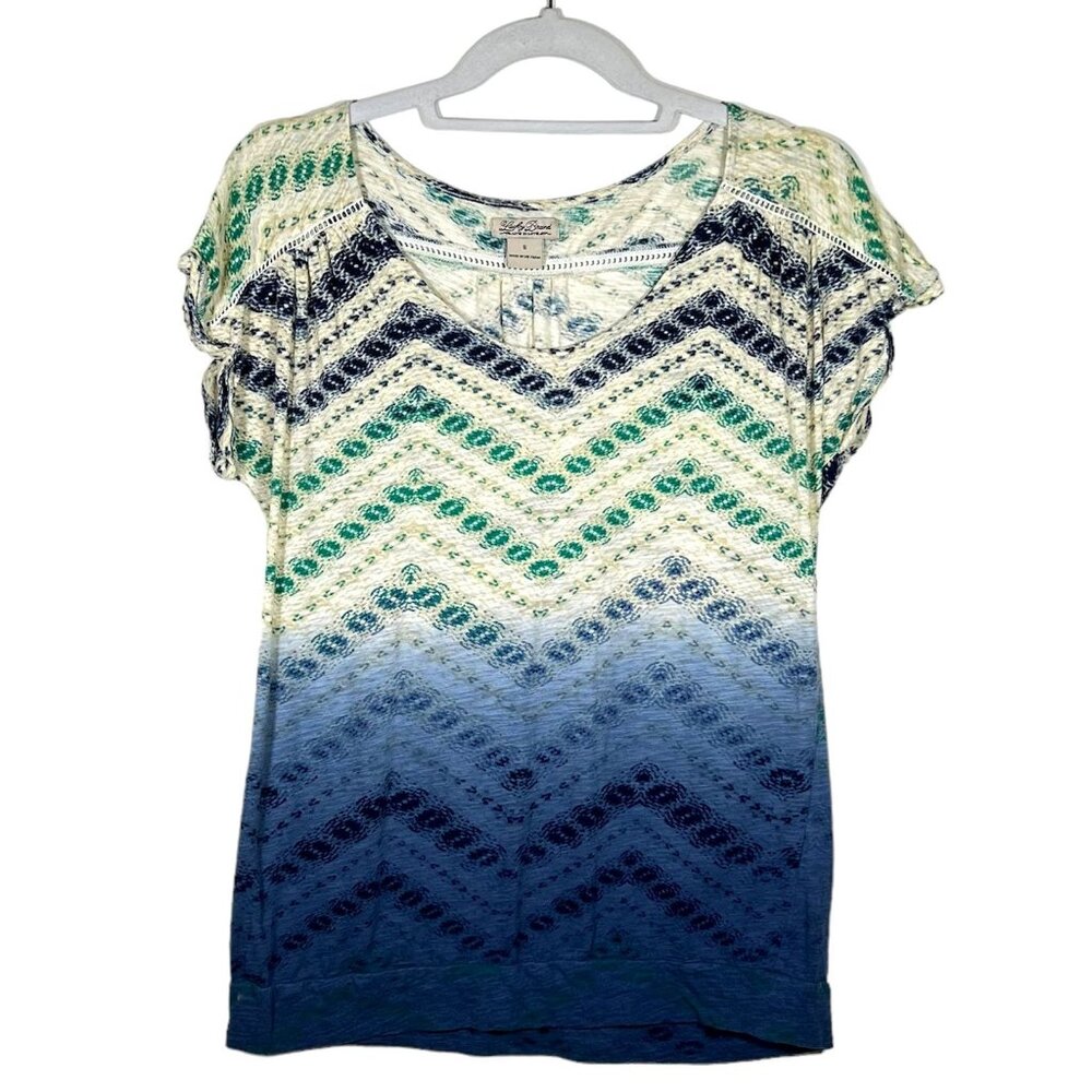 Lucky Brand - Live in Love - Women's Sz S - Blue, Green & Yellow Chevron Design